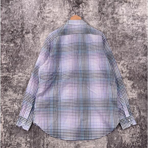 Etro Shirt 44 / XL Mens Linen Gingham Check Blue Long Sleeve Button Down - Picture 3 of 8